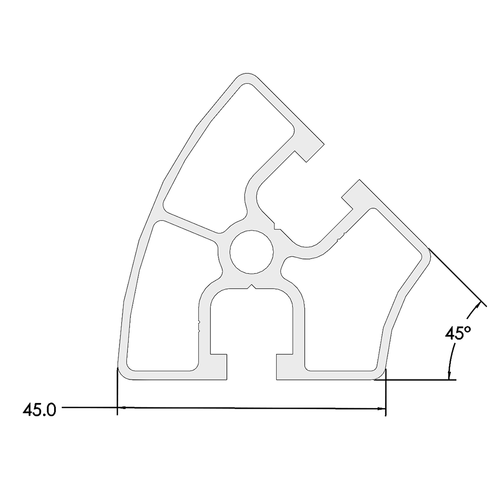 10-4545R45-0-1000MM MODULAR SOLUTIONS EXTRUDED PROFILE<br>45MM X 45MM 45DEG ROUND, CUT TO THE LENGTH OF 1000 MM